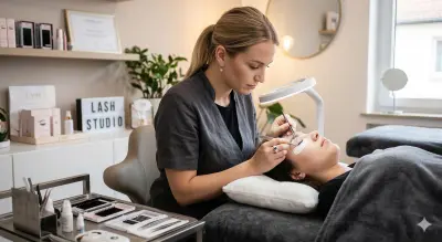 Wimpern-Stylistin bei der Arbeit